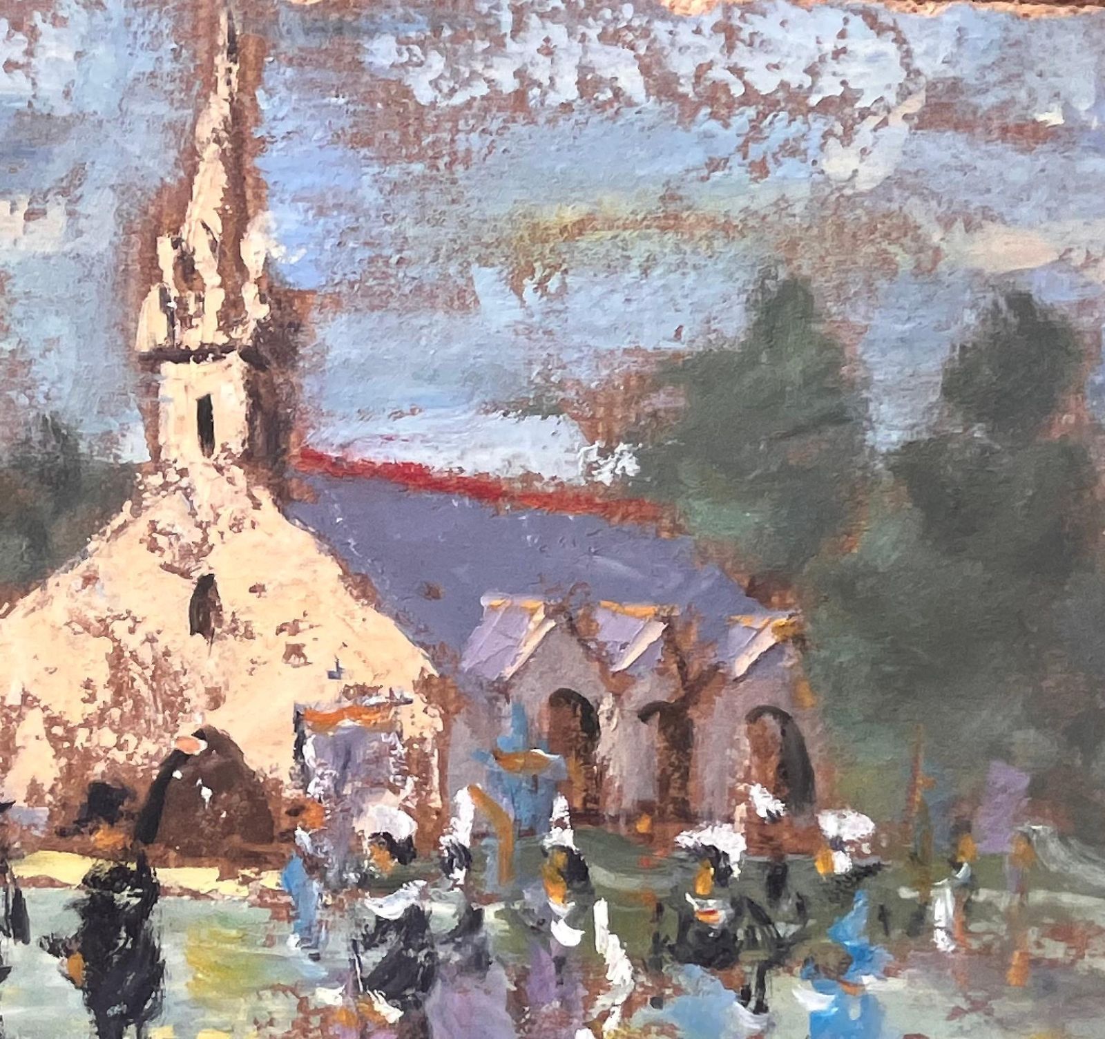 Fanch Lelbreton Village Church Scene With Traditional Procession In Folk Costume1997 photo vinterior