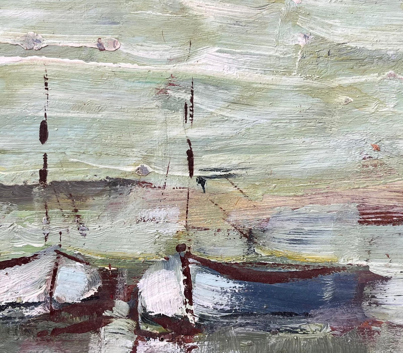 Fanch Lelimpressionist Coastal Scene With Two Small Boats On Green Reflective Water photo buy