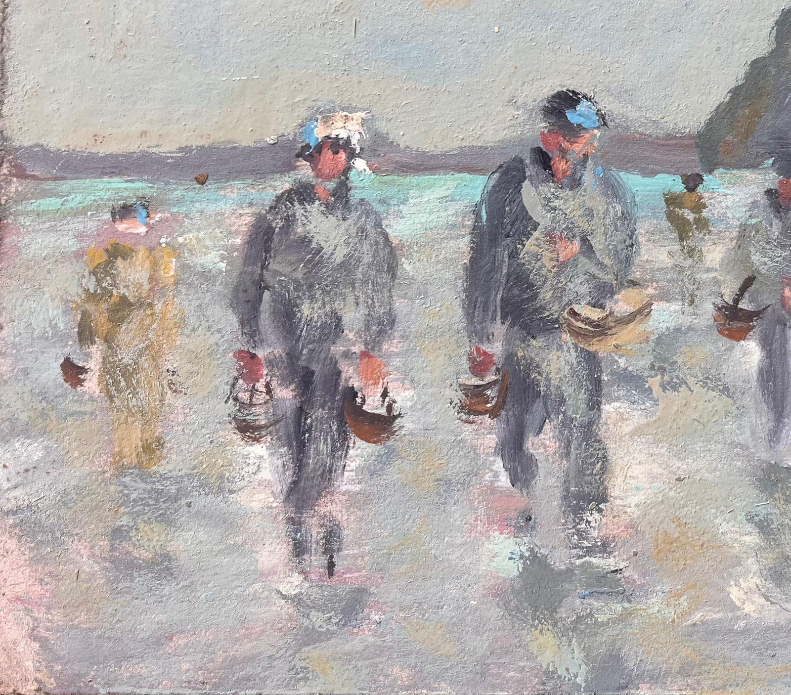 Fanch Lelcoastal Gathering Scene With Figures And Mont Saint Michel In The Distance1990 photo Art