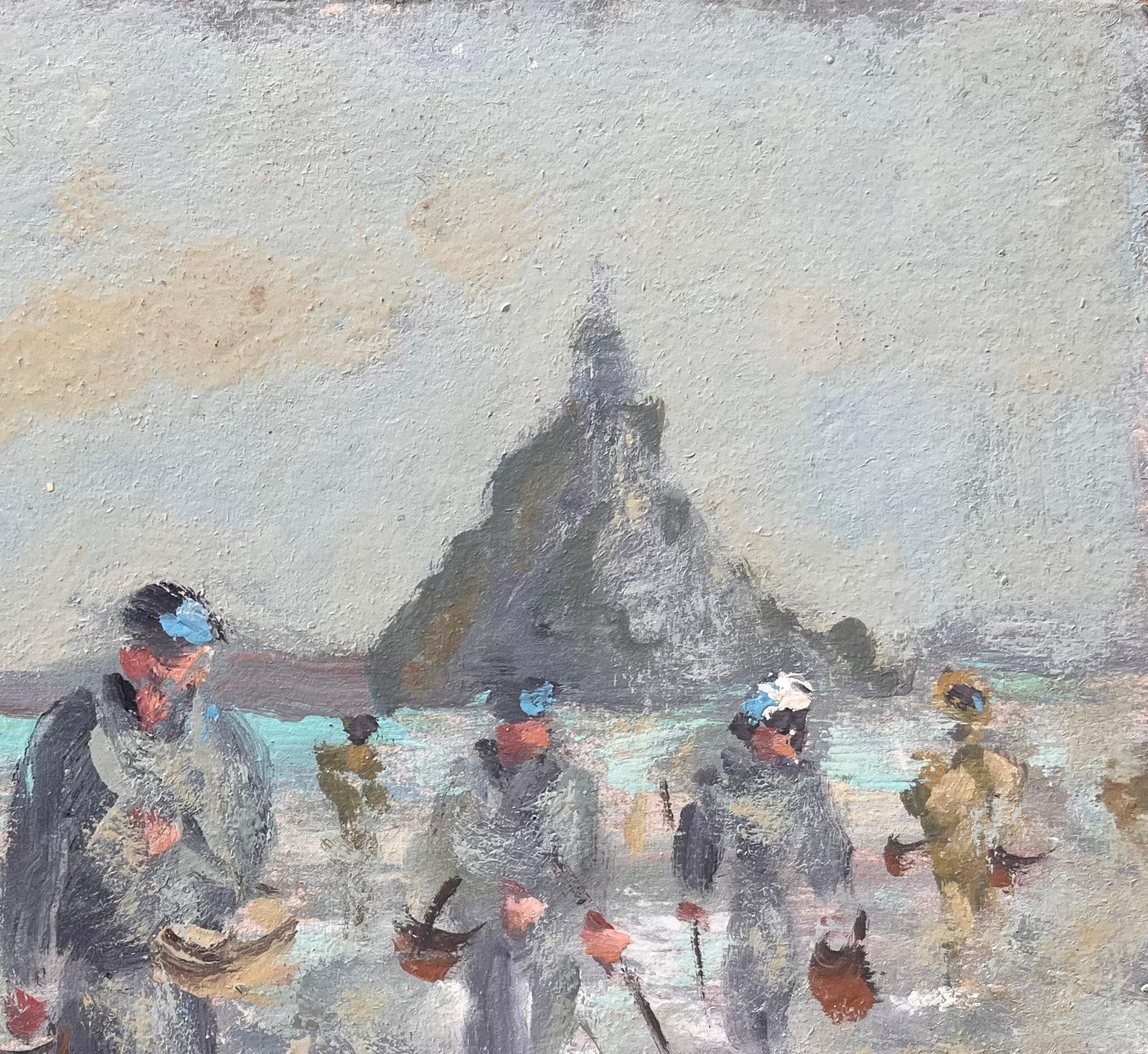Fanch Lelcoastal Gathering Scene With Figures And Mont Saint Michel In The Distance1990 photo 484.0