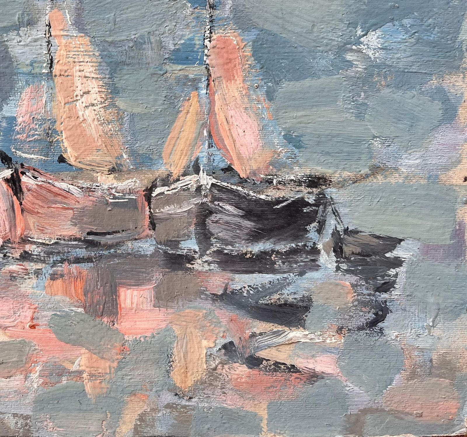 Fanch Lelimpressionist Fleet Of Sailboats With Reflections In A Blue And Pink Palette photo for sale