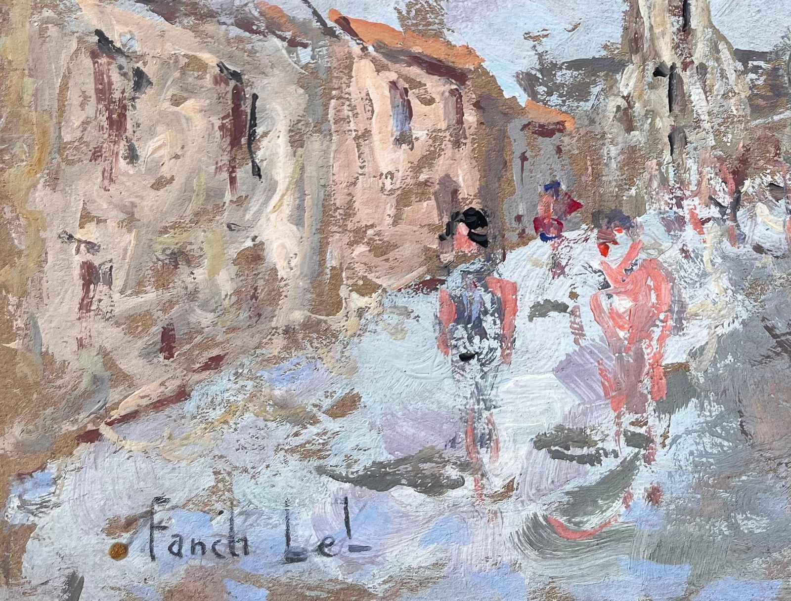 Fanch Lelfrench Village Street With Church Spire And Figures In Soft Pastels1995 photo 449.0