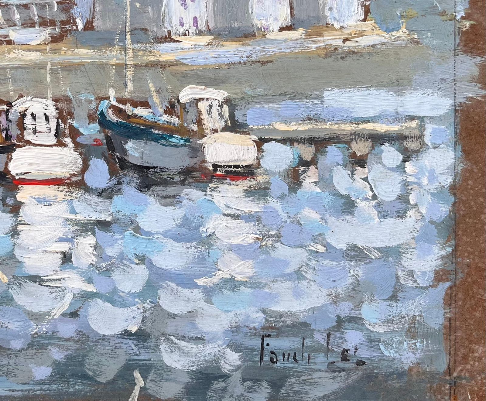Fanch Lelaudierne French Impressionist Painting Of Boats And Harbour Reflections1999 photo 520.0