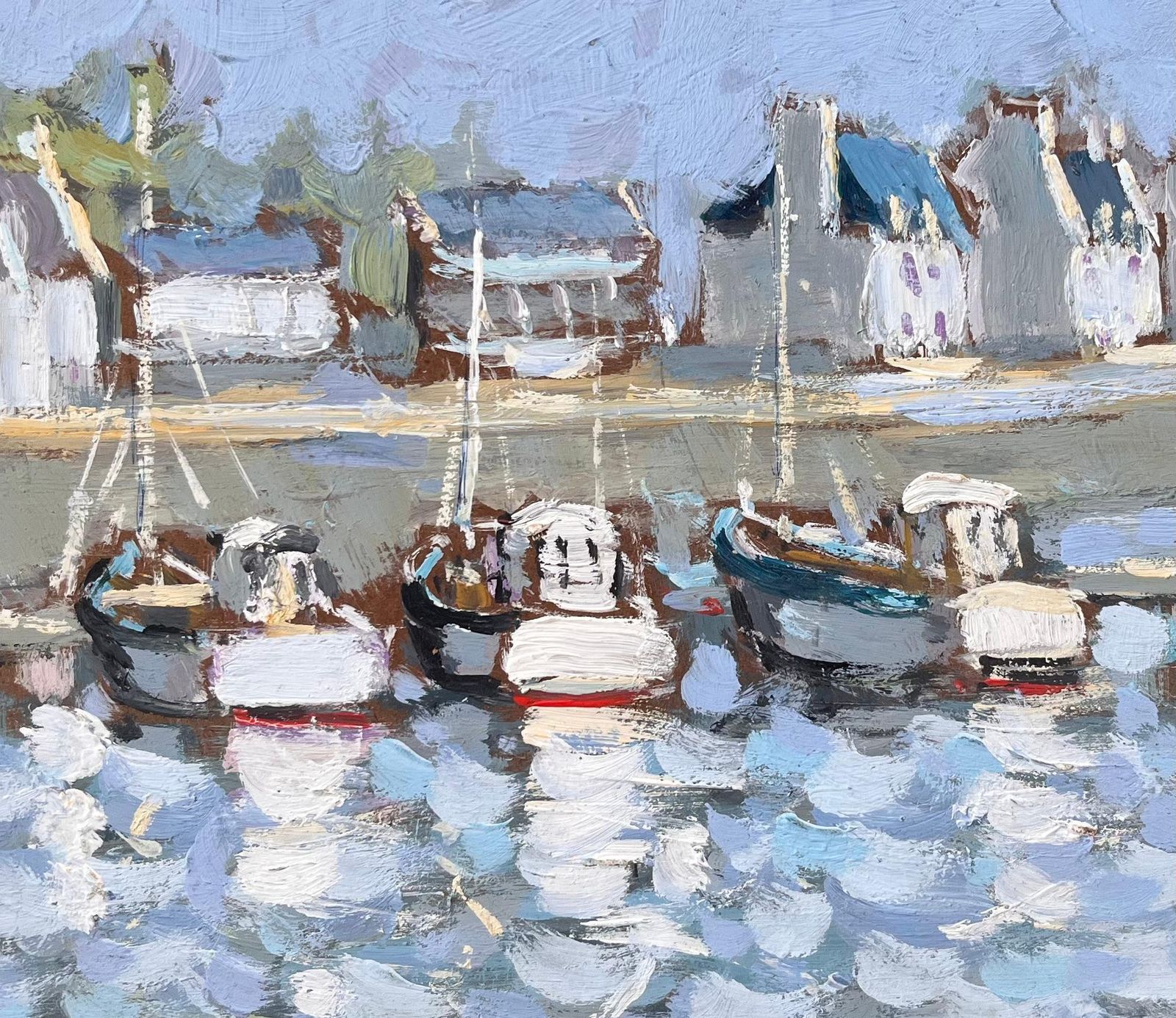 Fanch Lelaudierne French Impressionist Painting Of Boats And Harbour Reflections1999 photo buy