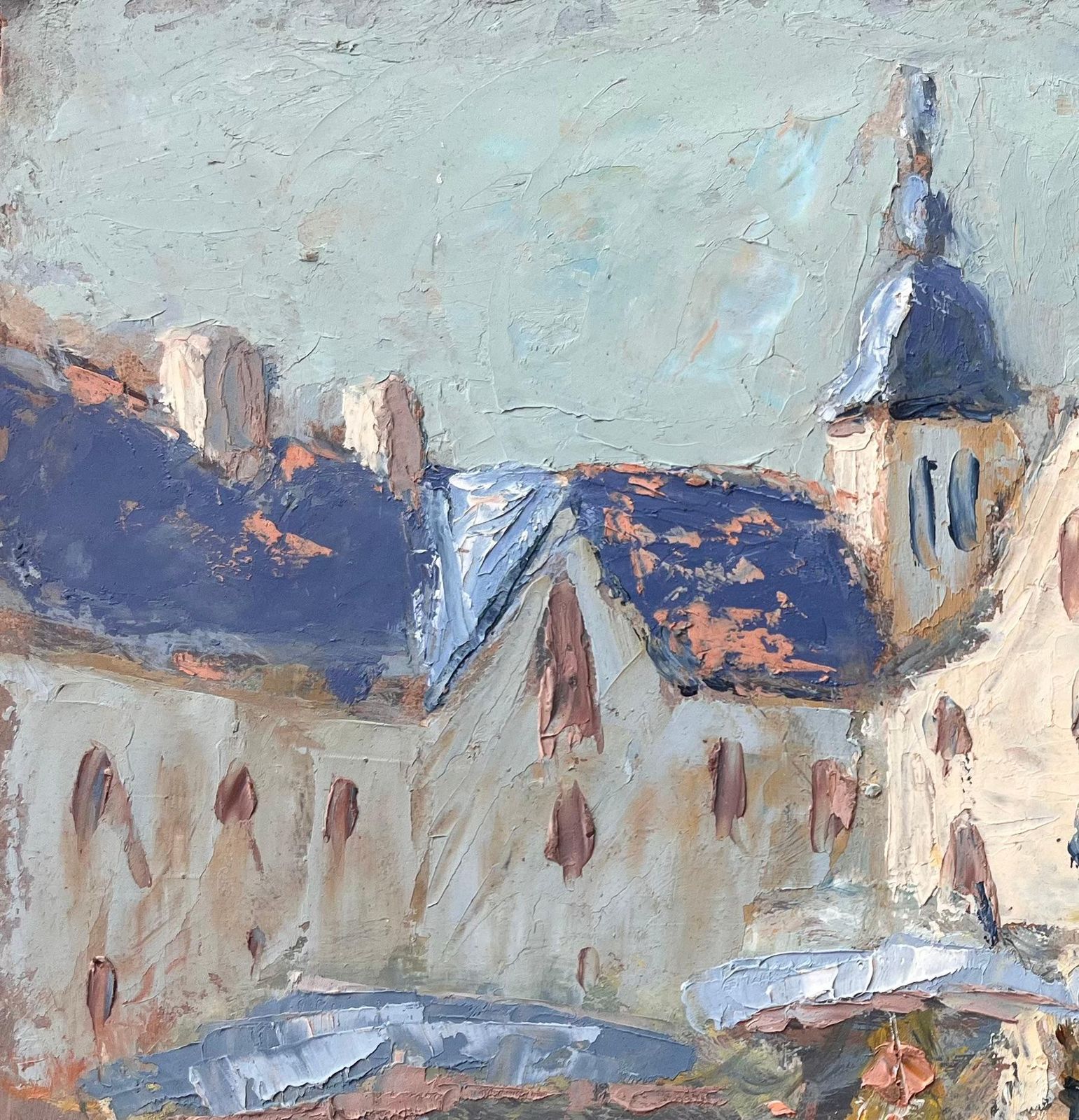 Fanch Lelfrench Town Square Impressionist Painting With Figures And Market Stalls1999 photo for sale