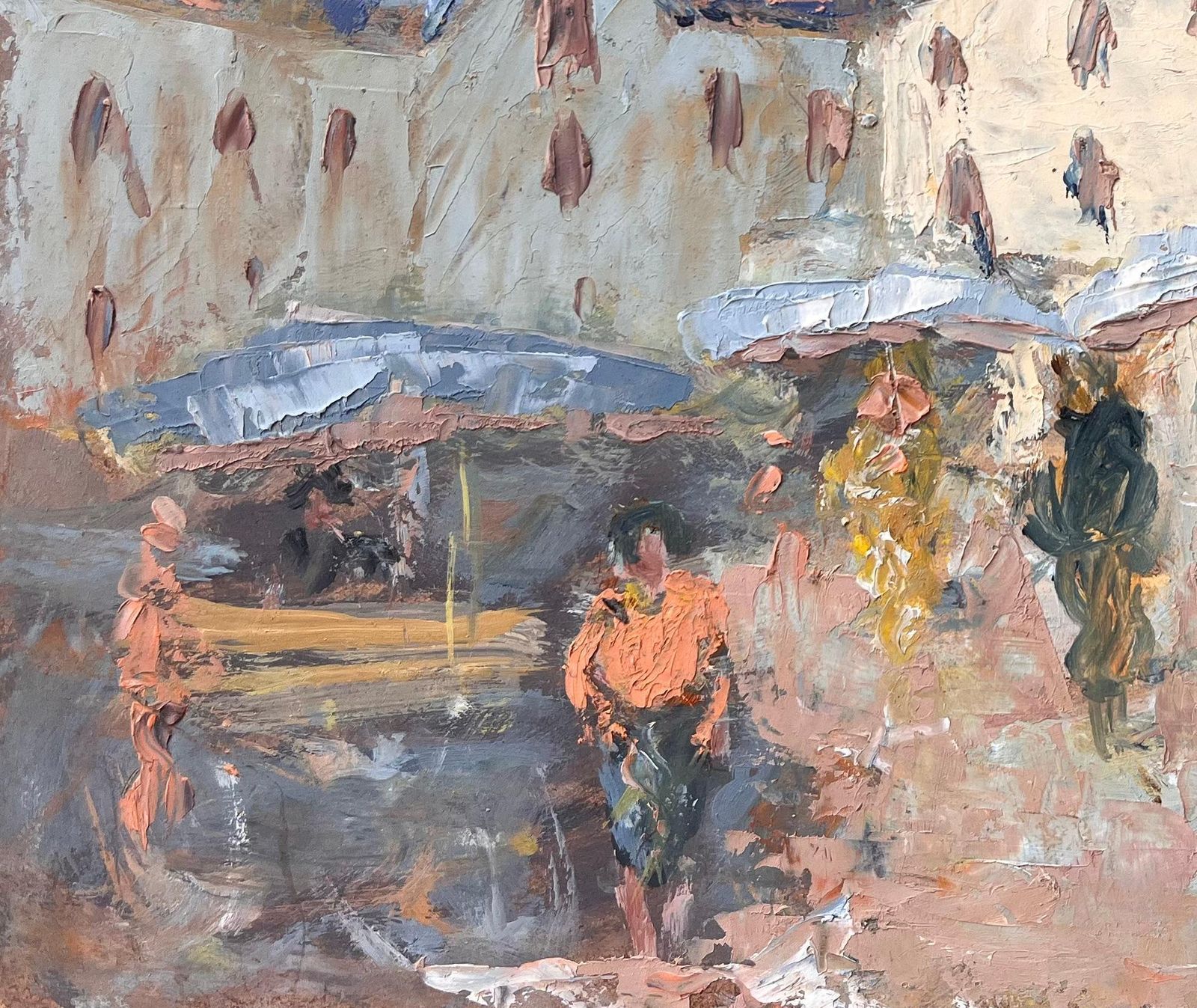 Fanch Lelfrench Town Square Impressionist Painting With Figures And Market Stalls1999 photo 424.0