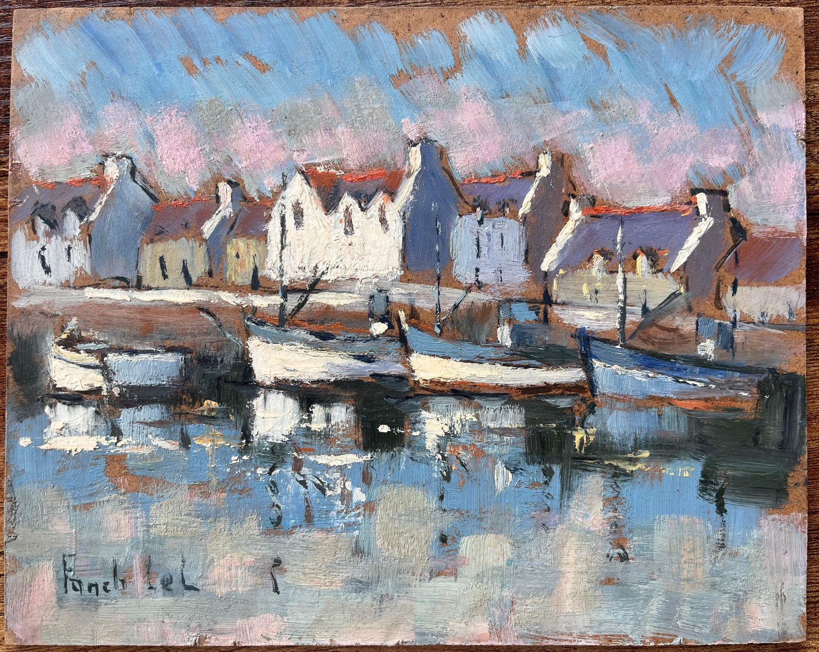 Fanch Lelfrench Harbour Scene With Moored Boats And Village Houses At Sunset photo furniture
