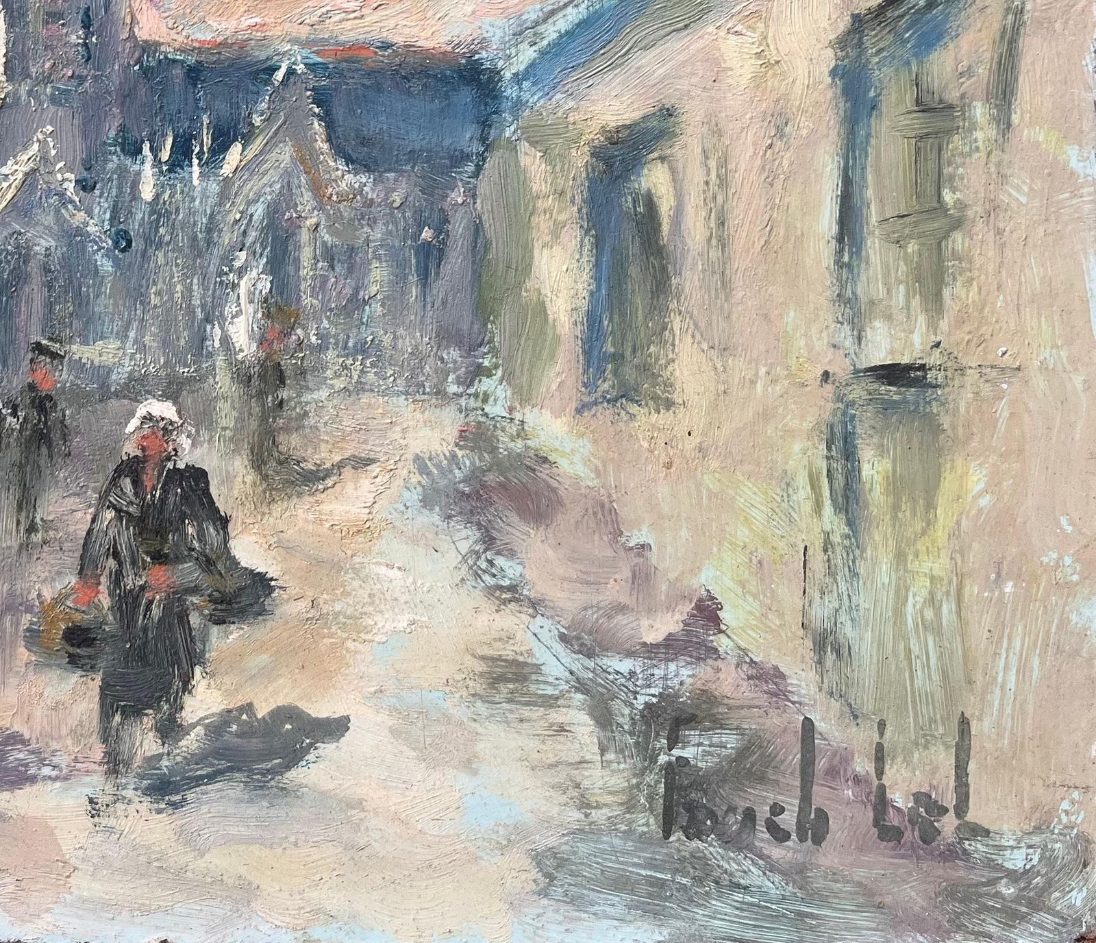 Fanch Lelst. Grawi French Impressionist Painting Of Village Street And Cathedral photo vinterior