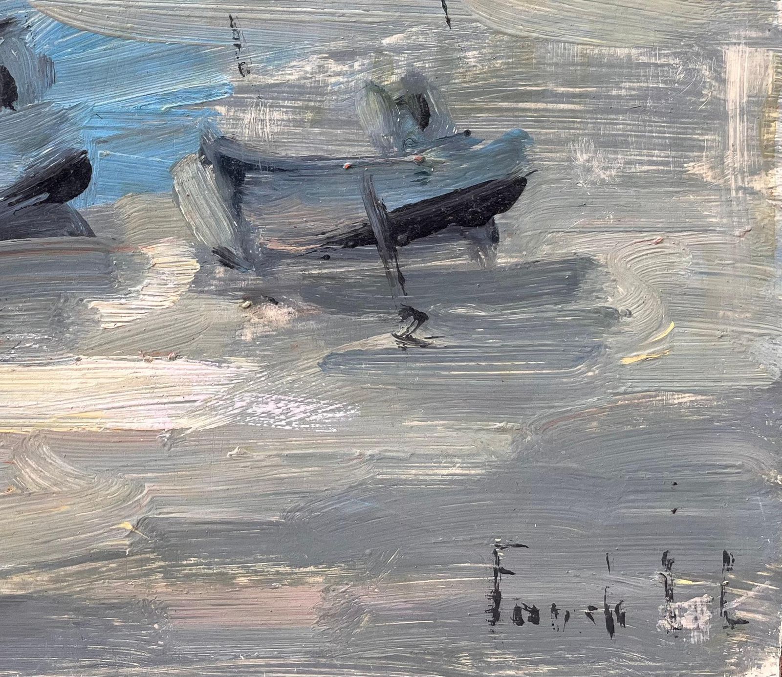 Fanch Lelbateaux French Impressionist Oil Painting Of Fishing Boats And Lighthouse photo 413.0
