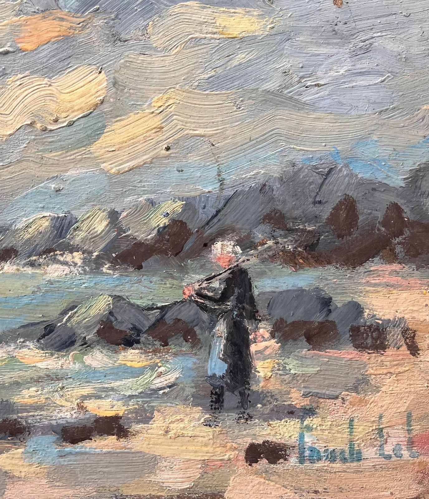 Fanch Lelmaui Bare Coastal Scene With French Fishermen In Stormy Weather By Fanch Lel photo for sale