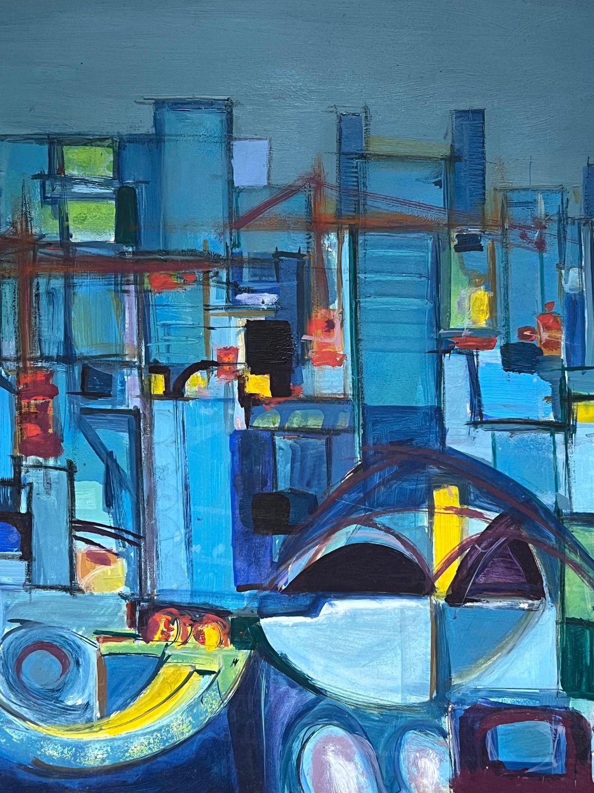 H. De Sainte Foihuge 20th Century French Cubist Abstract Cityscape In Blue Amazing Colors photo 1428.0