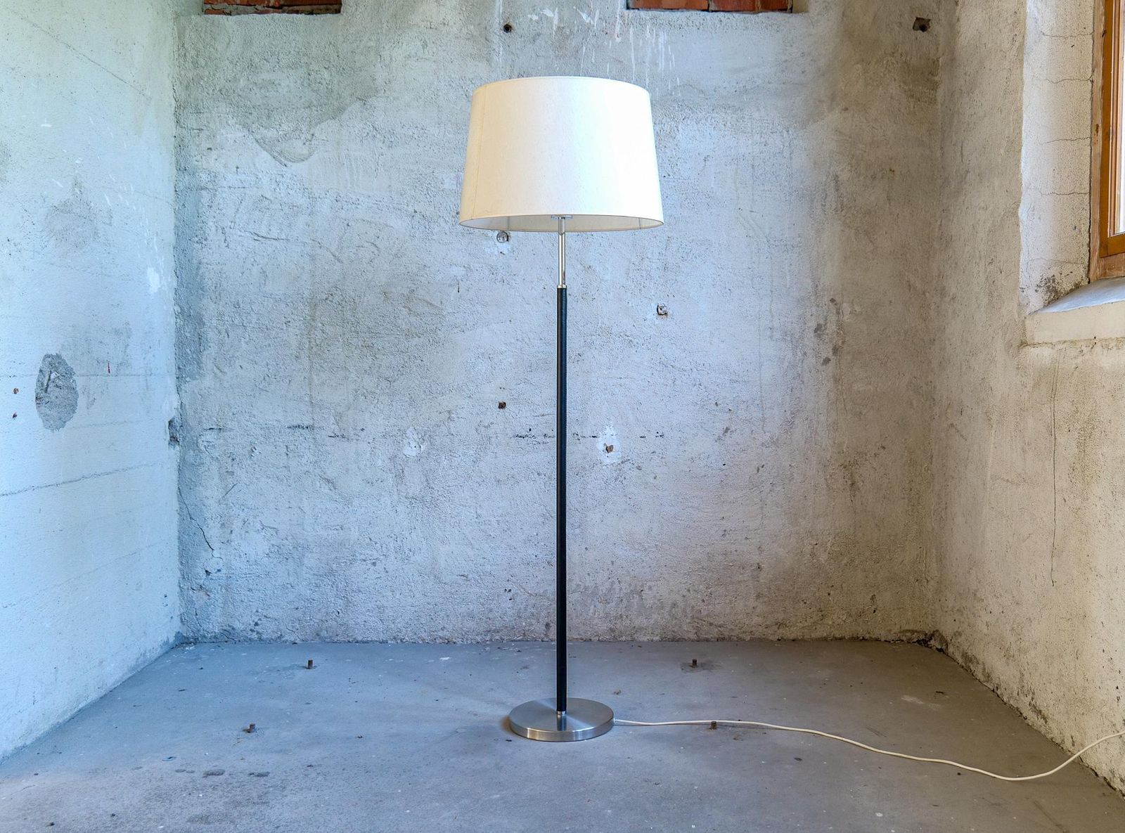 Midcentury Modern Chrome Leather Floor Lamp Atelje Lyktan, Sweden photo furniture