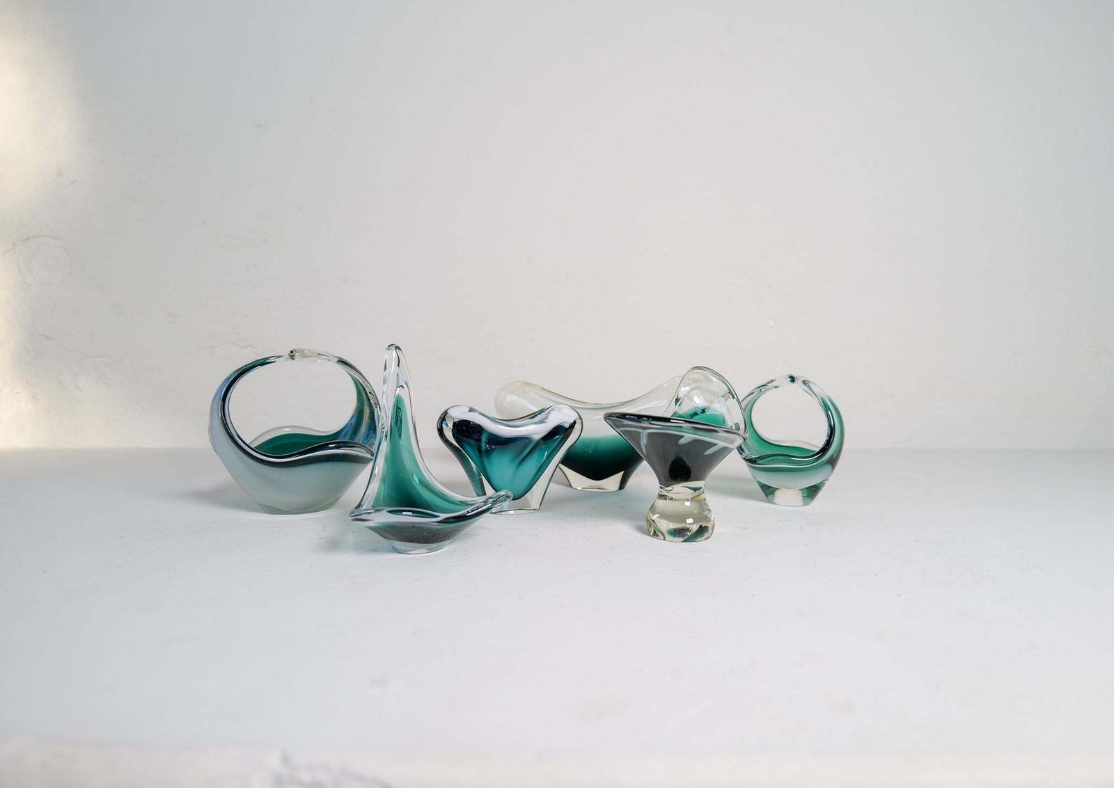 Midcentury Modern Set Of 6 Art Glass Pieces "Coquille" , Flygfors Sweden 1955 photo furniture