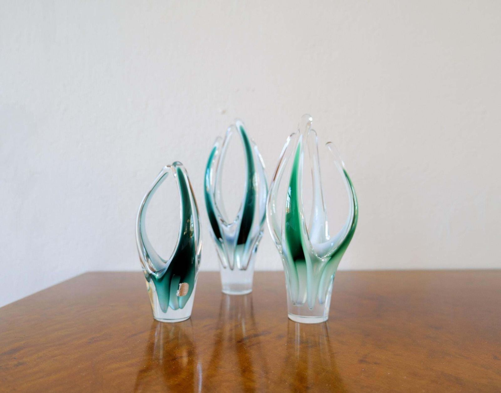 Midcentury Modern Set Of 3 Art Glass Pieces "Coquille" , Flygfors Sweden 1955 photo furniture