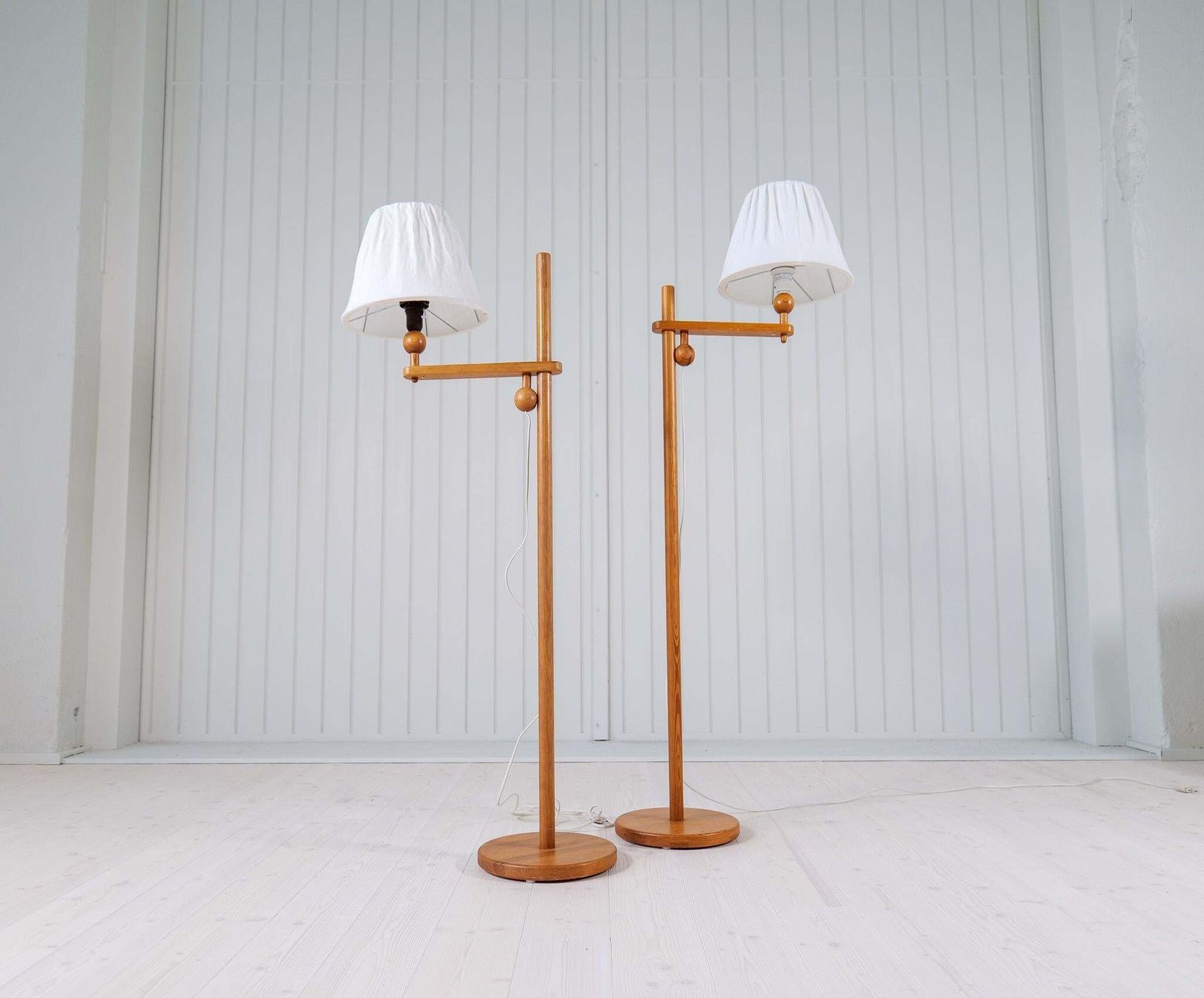 Scandinavian Modern Sculptural Floor Lamps In Pine, Yngve Ekström Sweden 1970s photo for sale