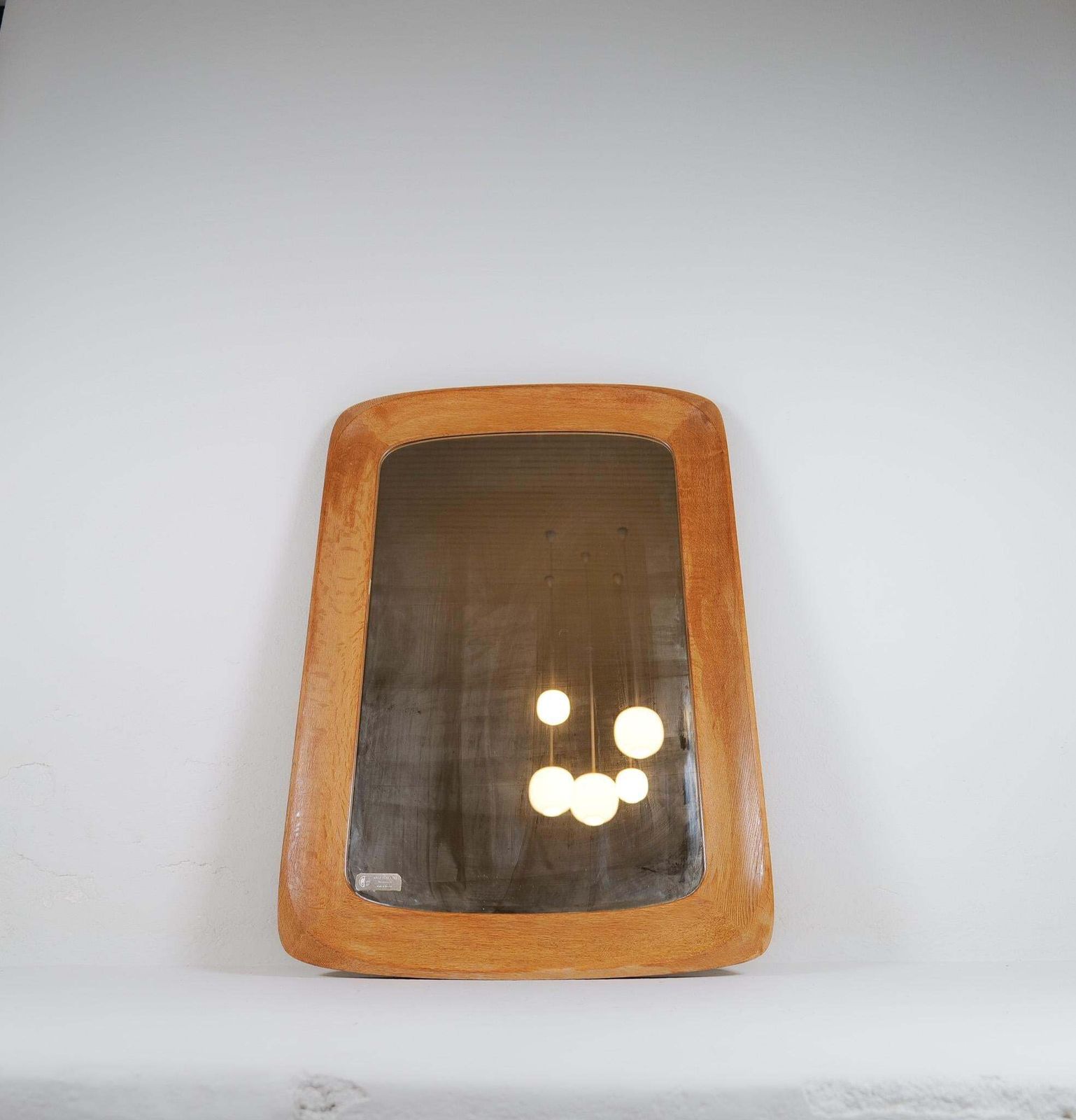 Midcentury Modern Sculptural Wall Mirror, Oak, Crystal Glass, Glas & Trä, 1960s photo for sale