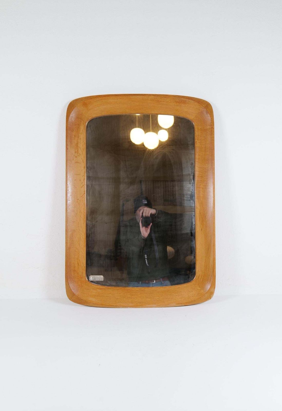 2316.0 Midcentury Modern Sculptural Wall Mirror, Oak, Crystal Glass, Glas & Trä, 1960s photo