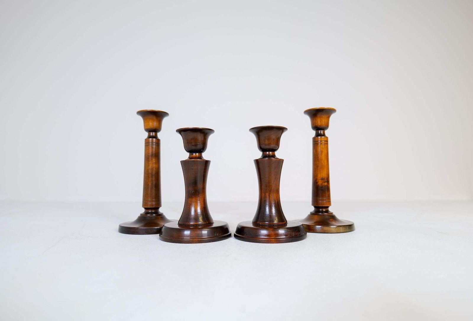Midcentury Set Of 4 Candlesticks In Birch Carl Malmsten Sweden 1960s photo for sale