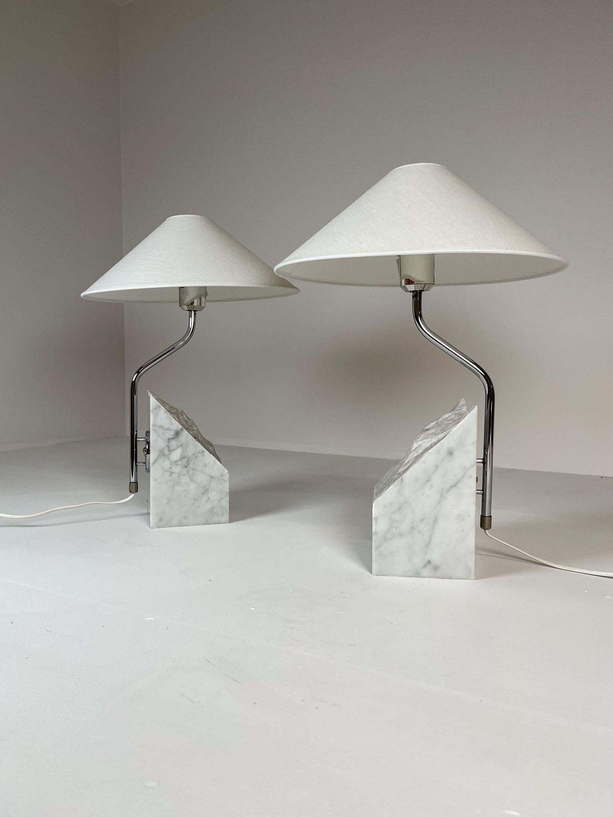 Mid Century Pair Of Bergboms Marble And Steel Table Lamps, 1970s, Sweden photo Lighting
