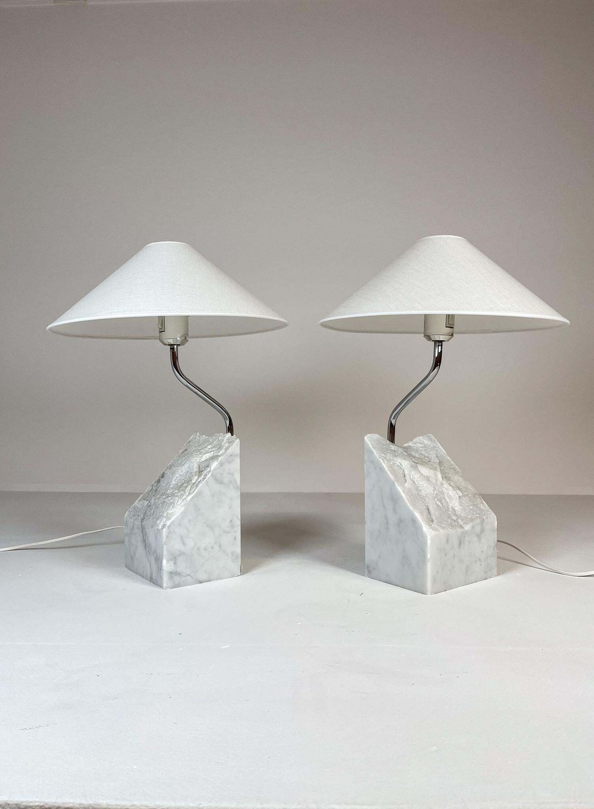 Mid Century Pair Of Bergboms Marble And Steel Table Lamps, 1970s, Sweden photo vintage