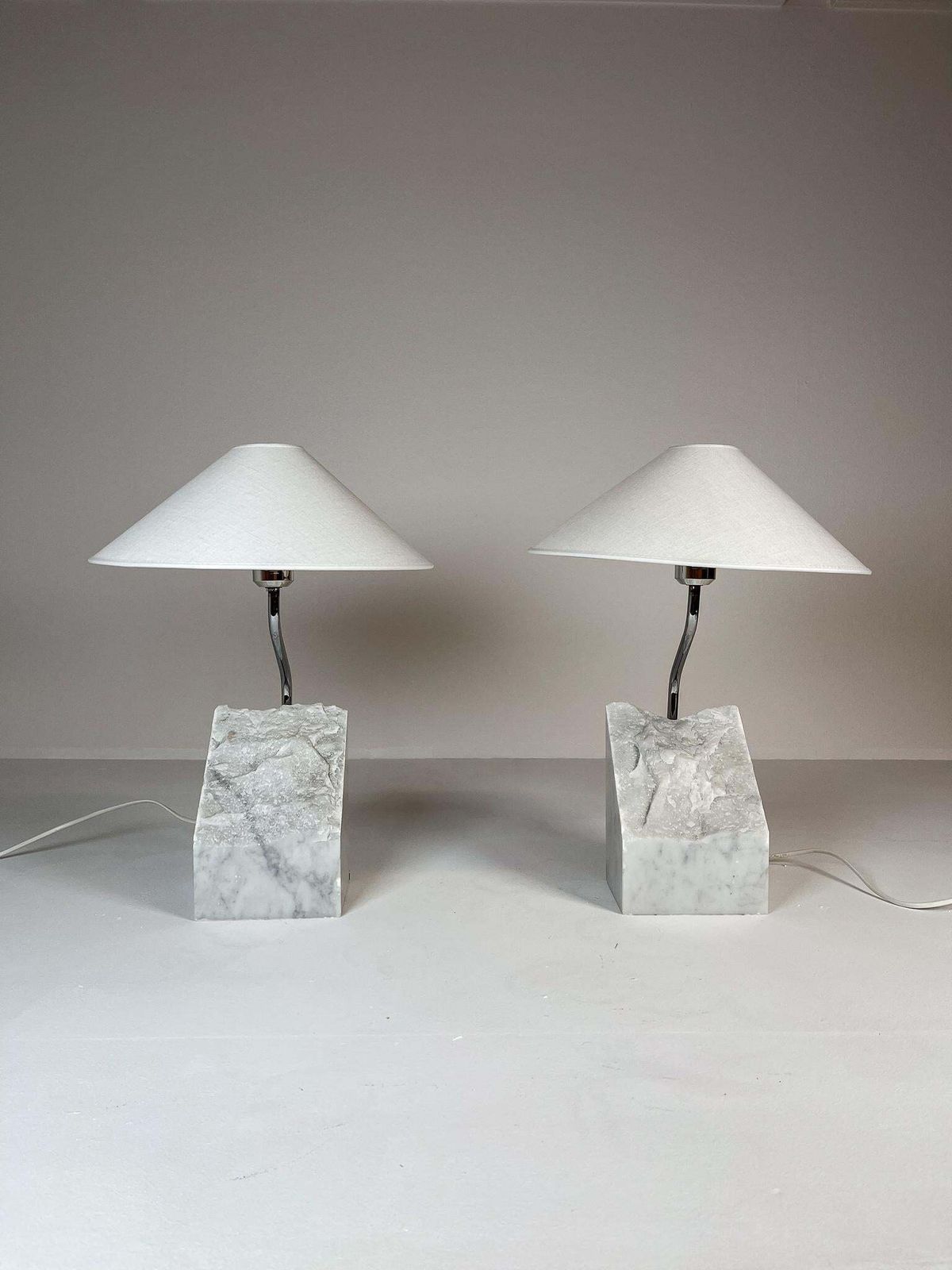 3303.0 Mid Century Pair Of Bergboms Marble And Steel Table Lamps, 1970s, Sweden photo