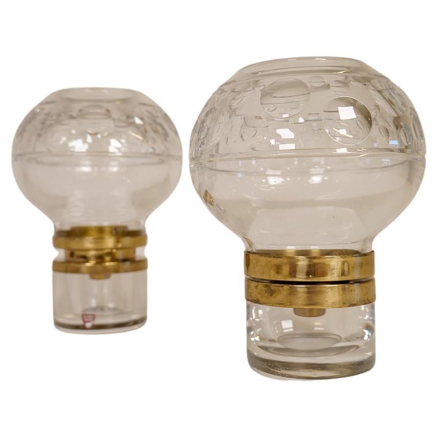 Scandinavian Modern Pair Of Heavy Clear Crystal Candle Holders Orrefors Sweden photo furniture