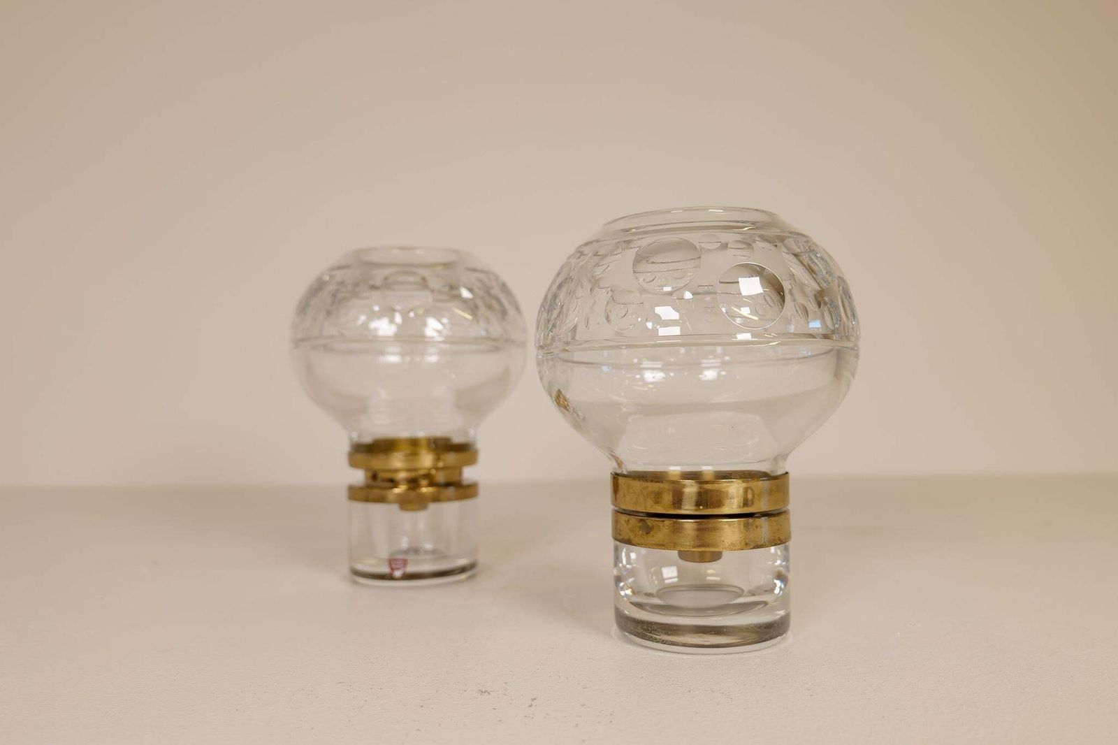 Scandinavian Modern Pair Of Heavy Clear Crystal Candle Holders Orrefors Sweden photo Home Decor
