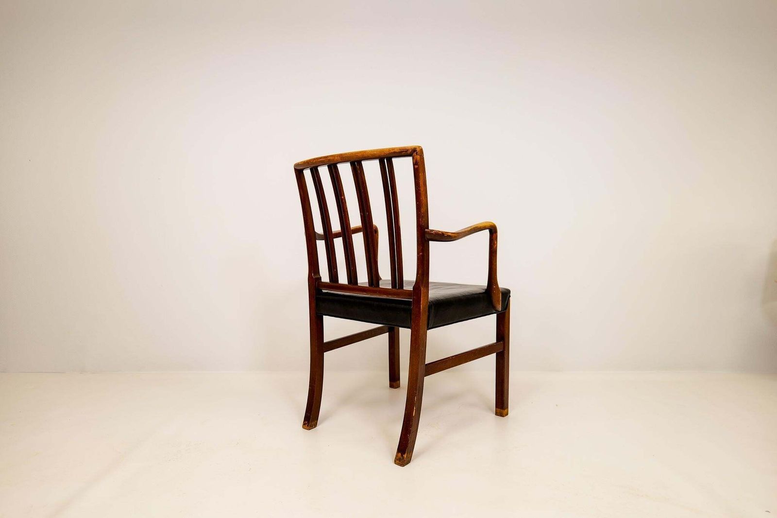 photo for sale Midcentury Armchair Ole Wanscher For Fritz Hansen, Stained Beech And Leather