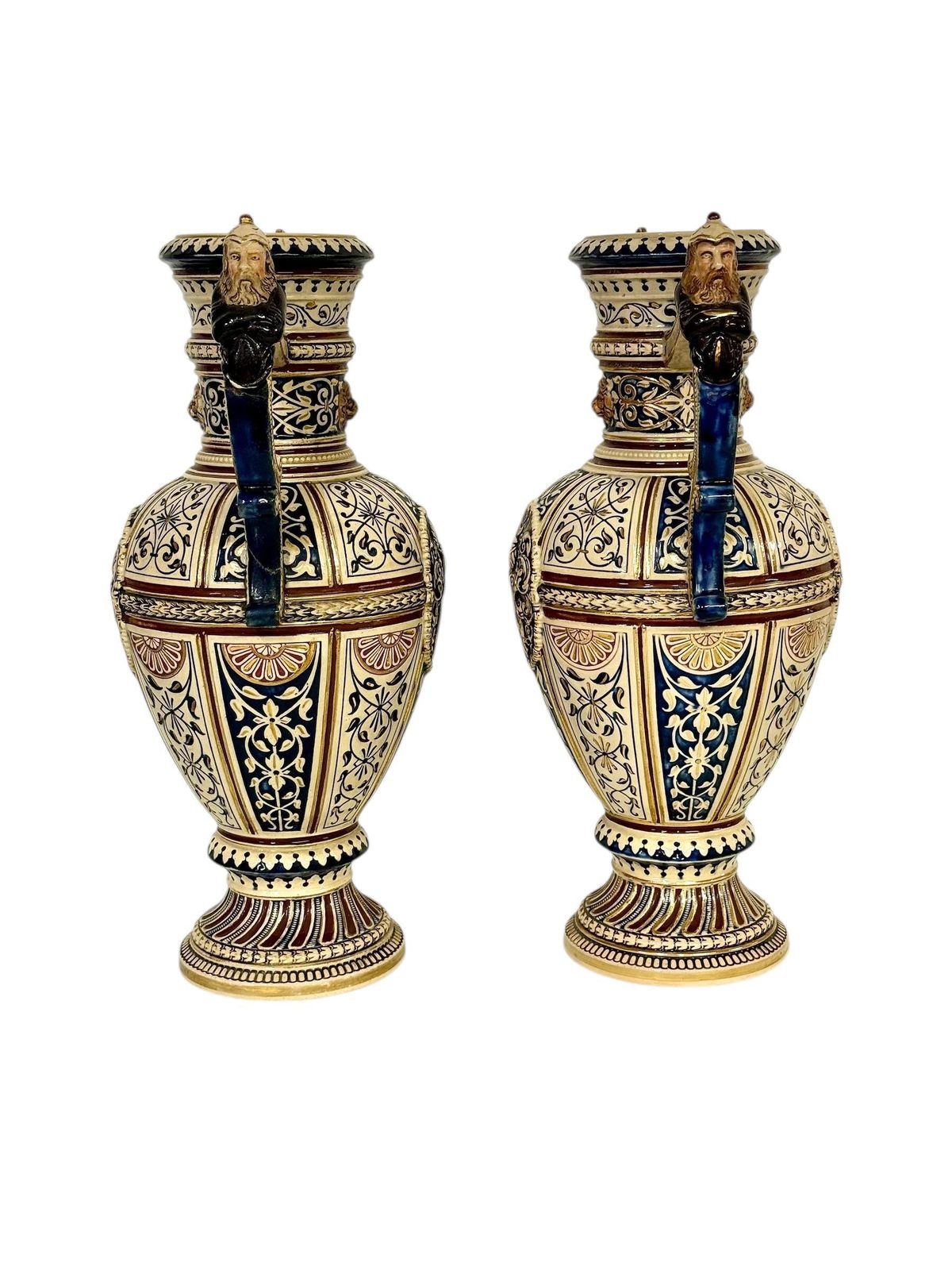Pair Of 19th Century Renaissance Revival Faience Vases With Heraldic Crests photo for sale