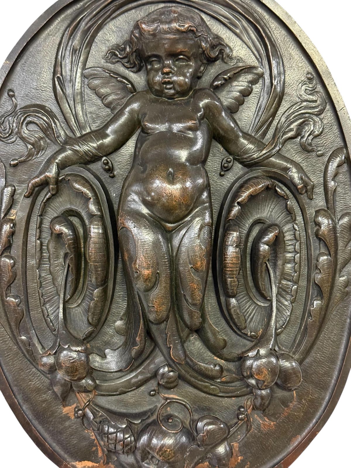 photo vinterior 19th Century French Bronze Plaque With Winged Putto And Acanthus