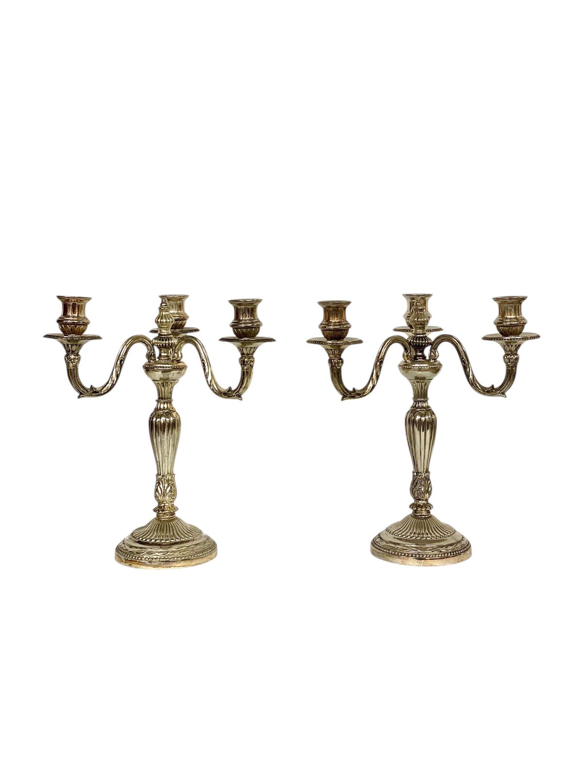 photo furniture Pair Of Rare Large Bronze Silver Plated Candelabras, 19th Century