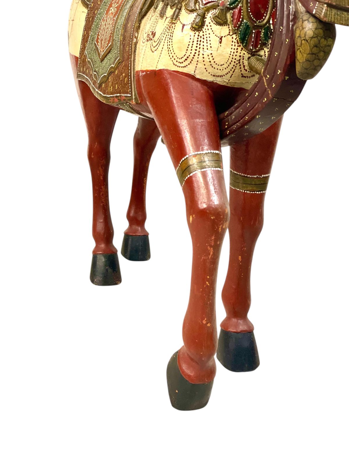 3610.0 Pair Of Large Hand Painted Indian Horses With Peacock Saddles photo