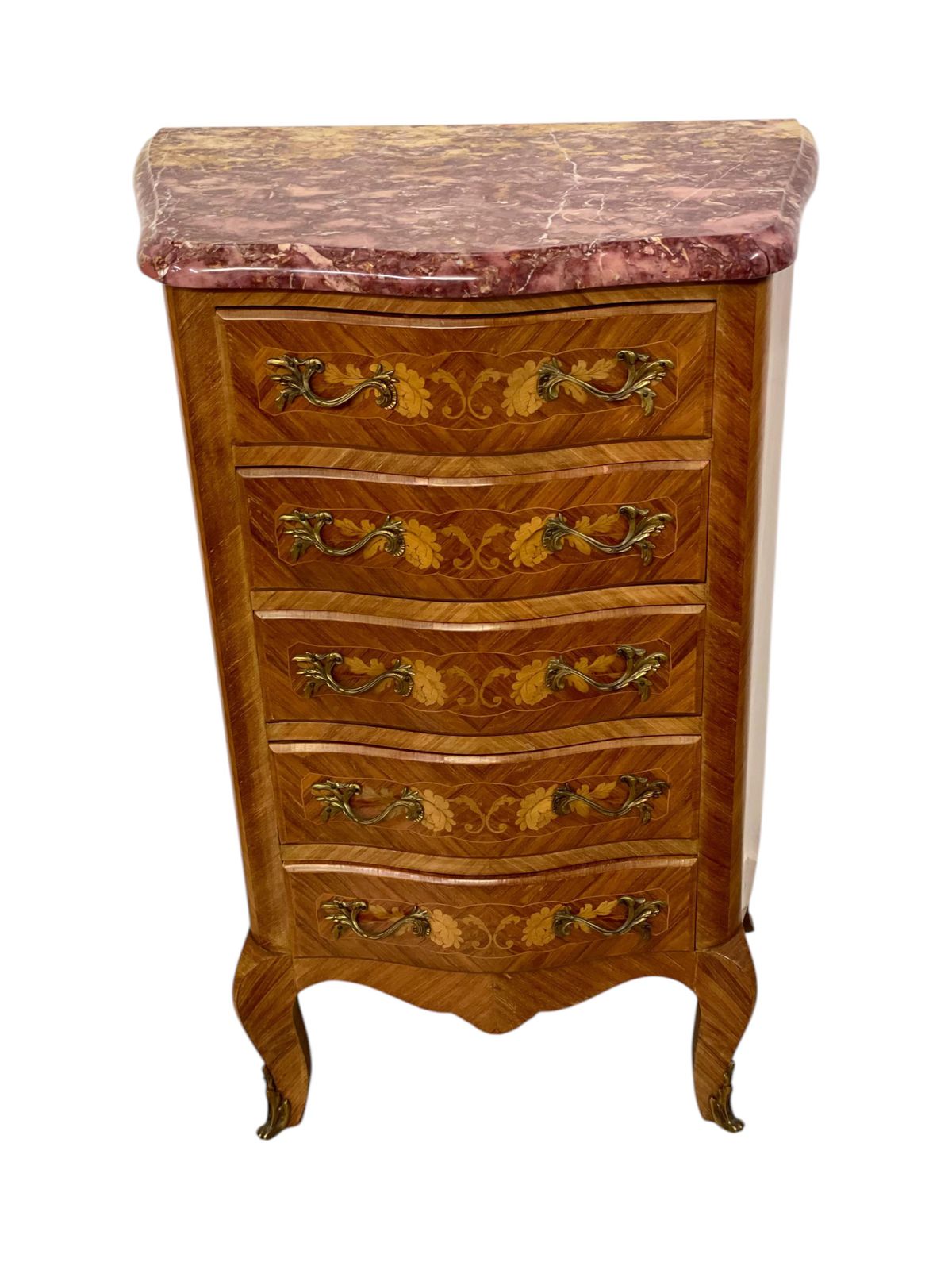 Louis XV Style Marquetry Chiffonnier With Pink Marble Top And Ormolu Mounts photo furniture