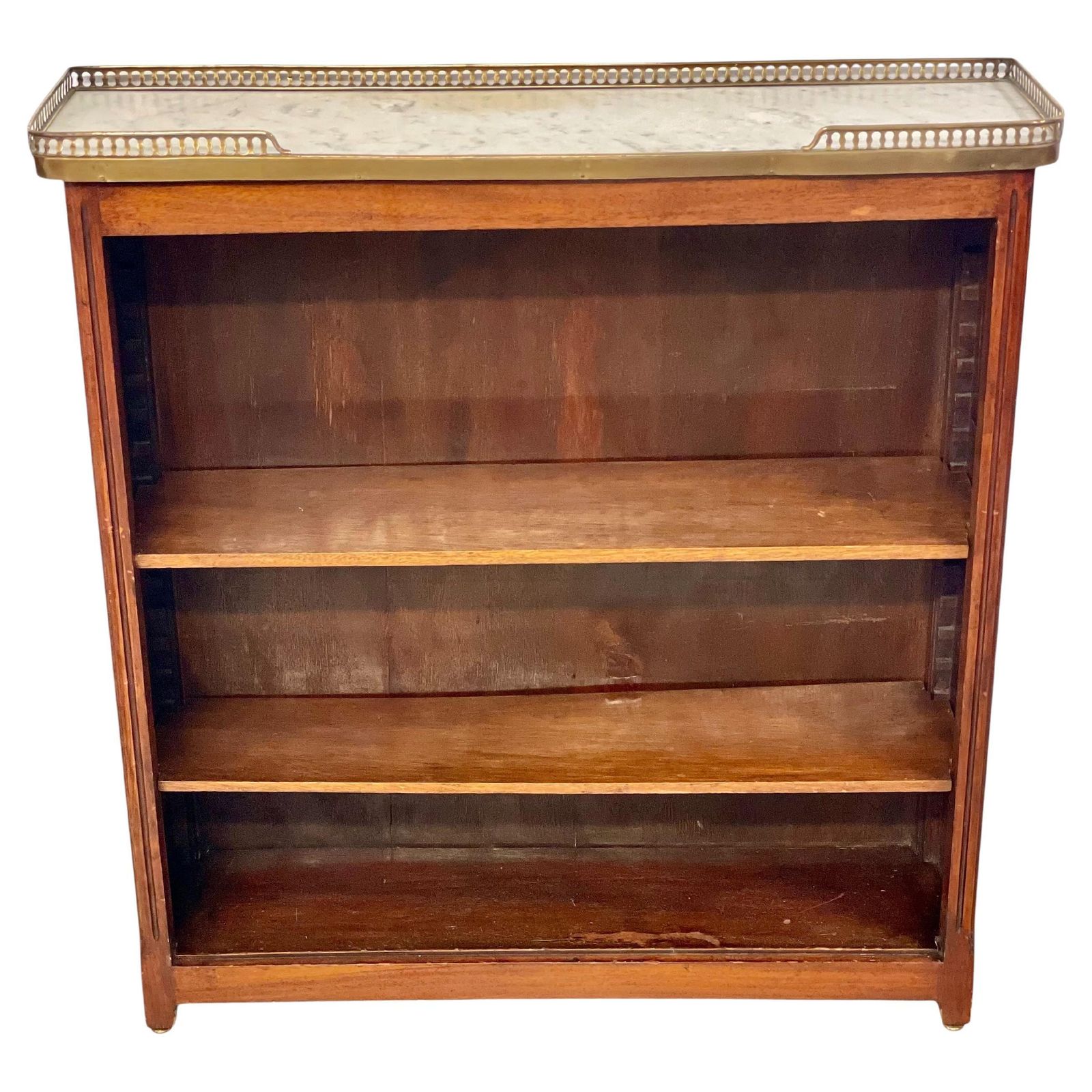 Bookshelf Or Bibus With Marble Top And Brass Gallery, 19th Century