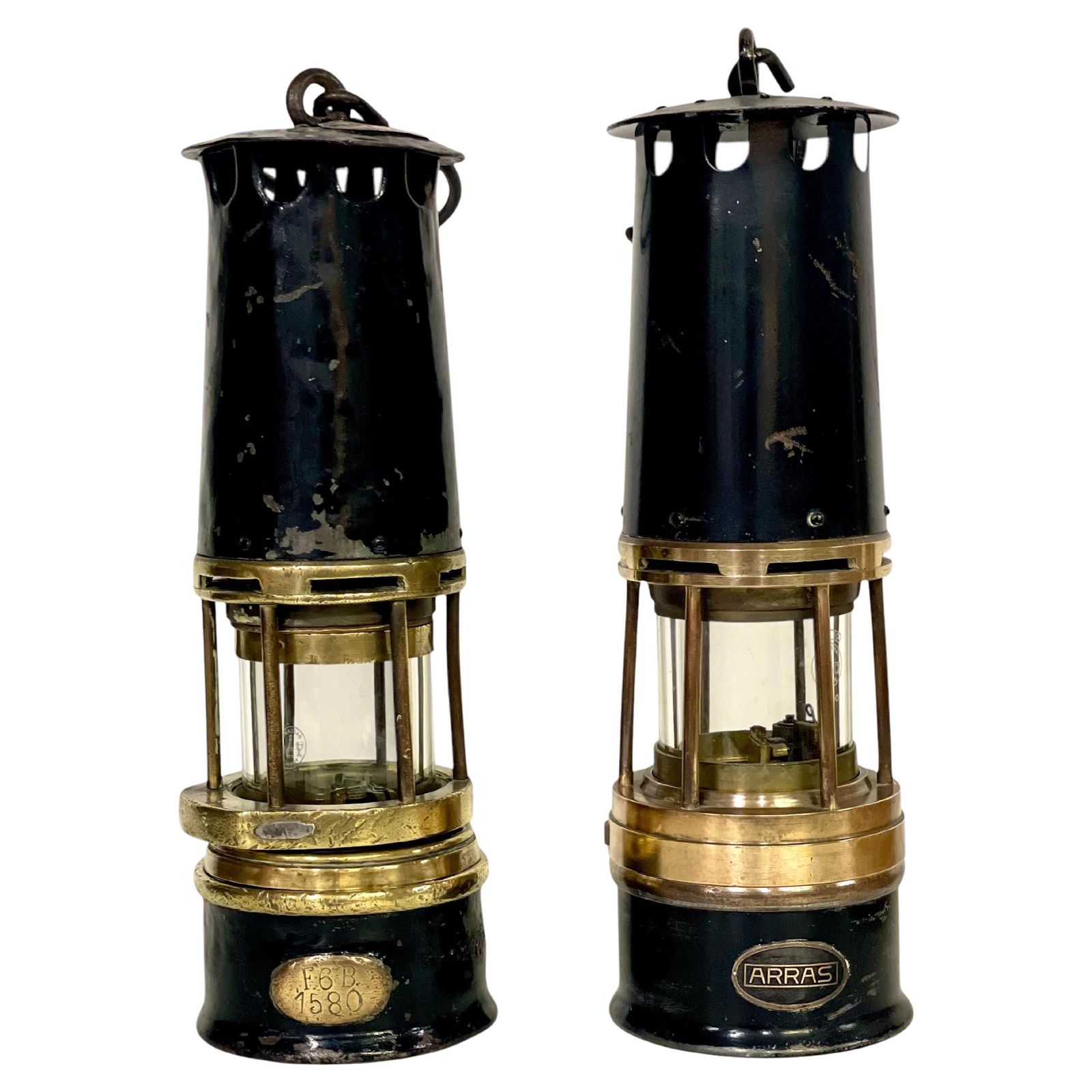 Rare Arras Miner Lamps With Baccarat Crystal, Early 20th Century