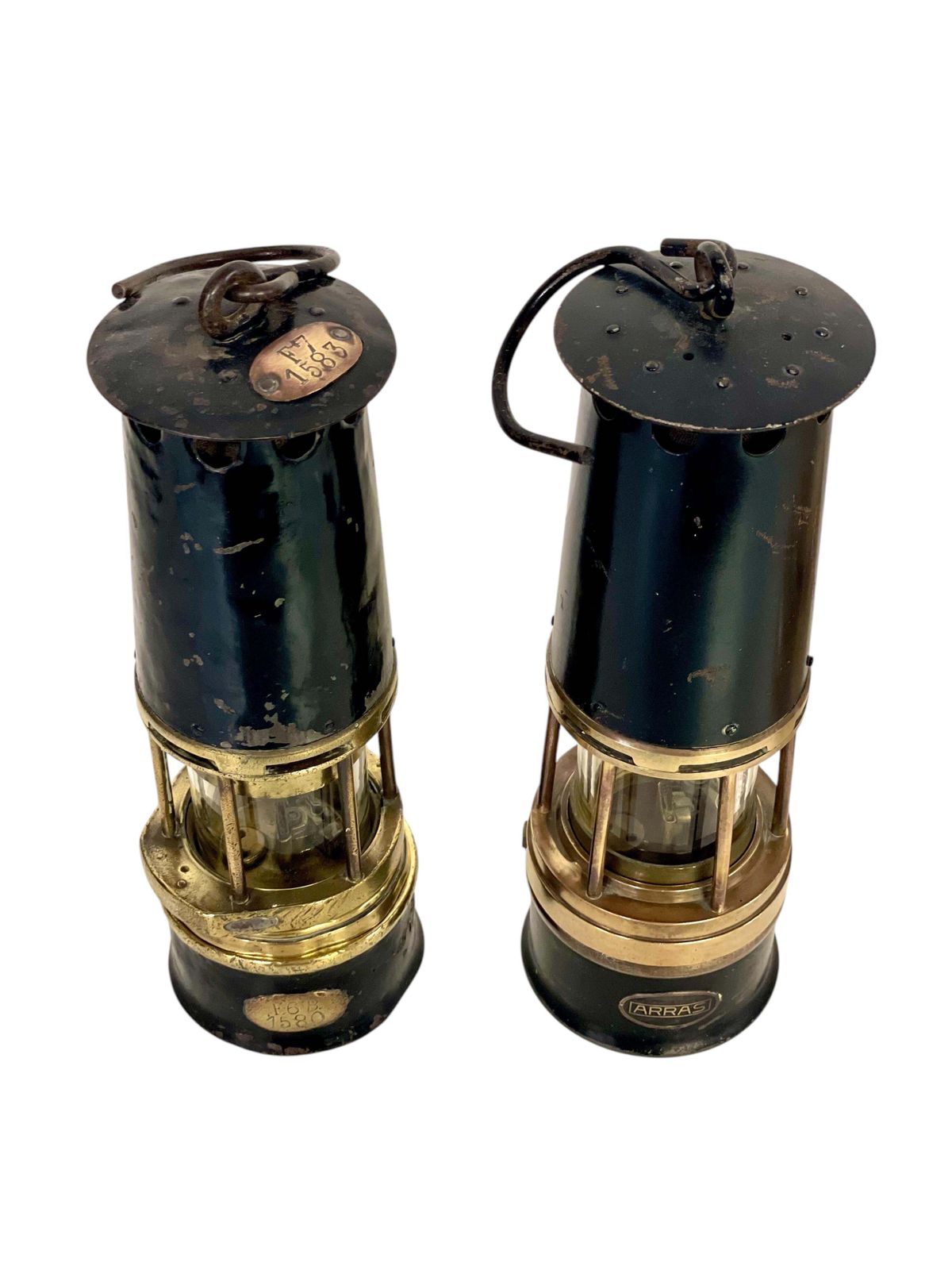 photo furniture Rare Arras Miner Lamps With Baccarat Crystal, Early 20th Century
