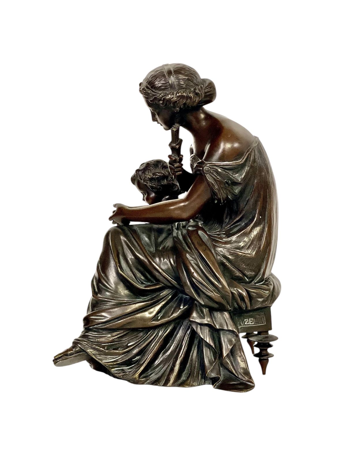 19th Century Bronze Sculpture, Signed Aizelin, Goddess With Cupid photo 2182.0