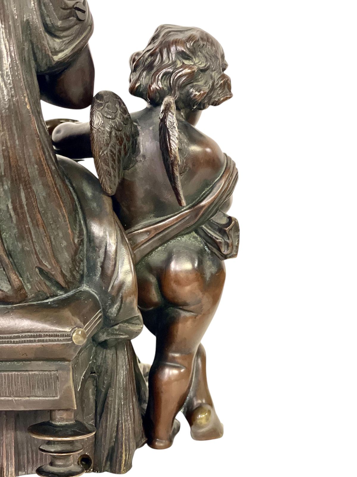 photo buy 19th Century Bronze Sculpture, Signed Aizelin, Goddess With Cupid