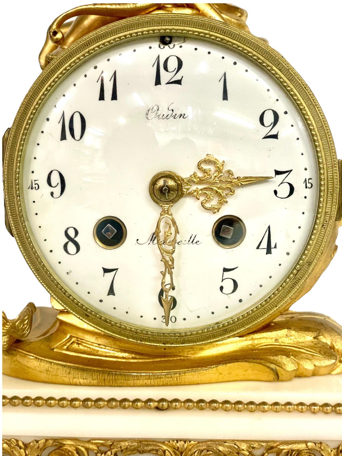 19th Century Gilt Bronze And Marble Clock, Signed Oudin à Marseille photo vintage
