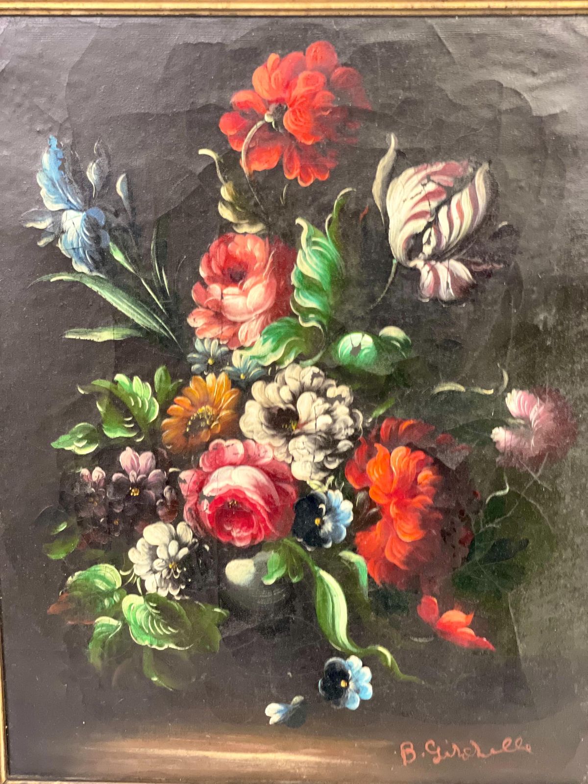 Floral Oil Painting Signed B. Girodelle, 19th Century photo for sale