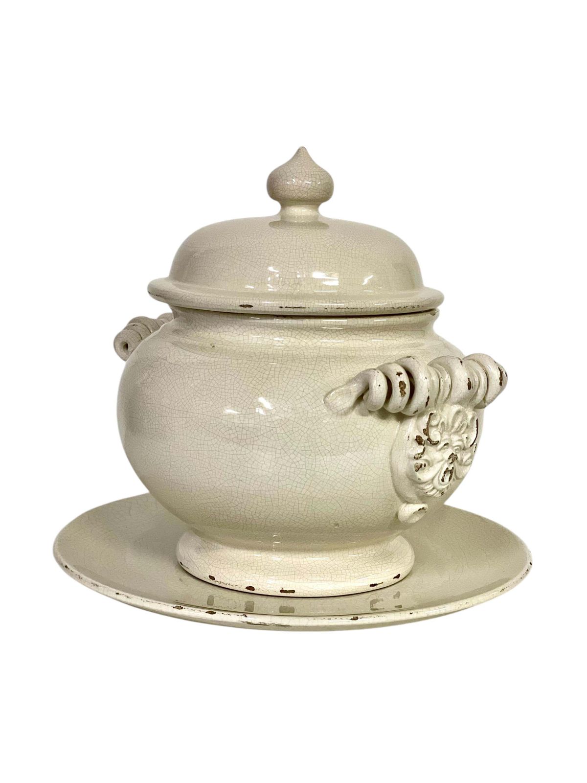 Ceramic Crackle Gazle Tureen With Lid And Plate, 19th Century photo furniture