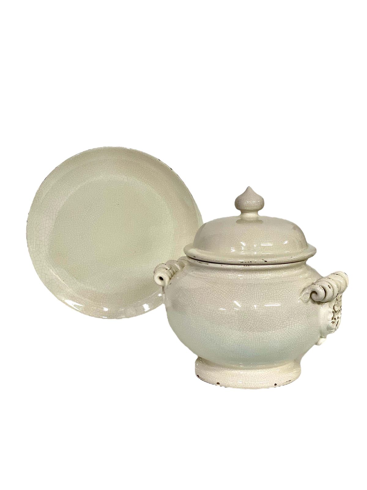 photo for sale Ceramic Crackle Gazle Tureen With Lid And Plate, 19th Century