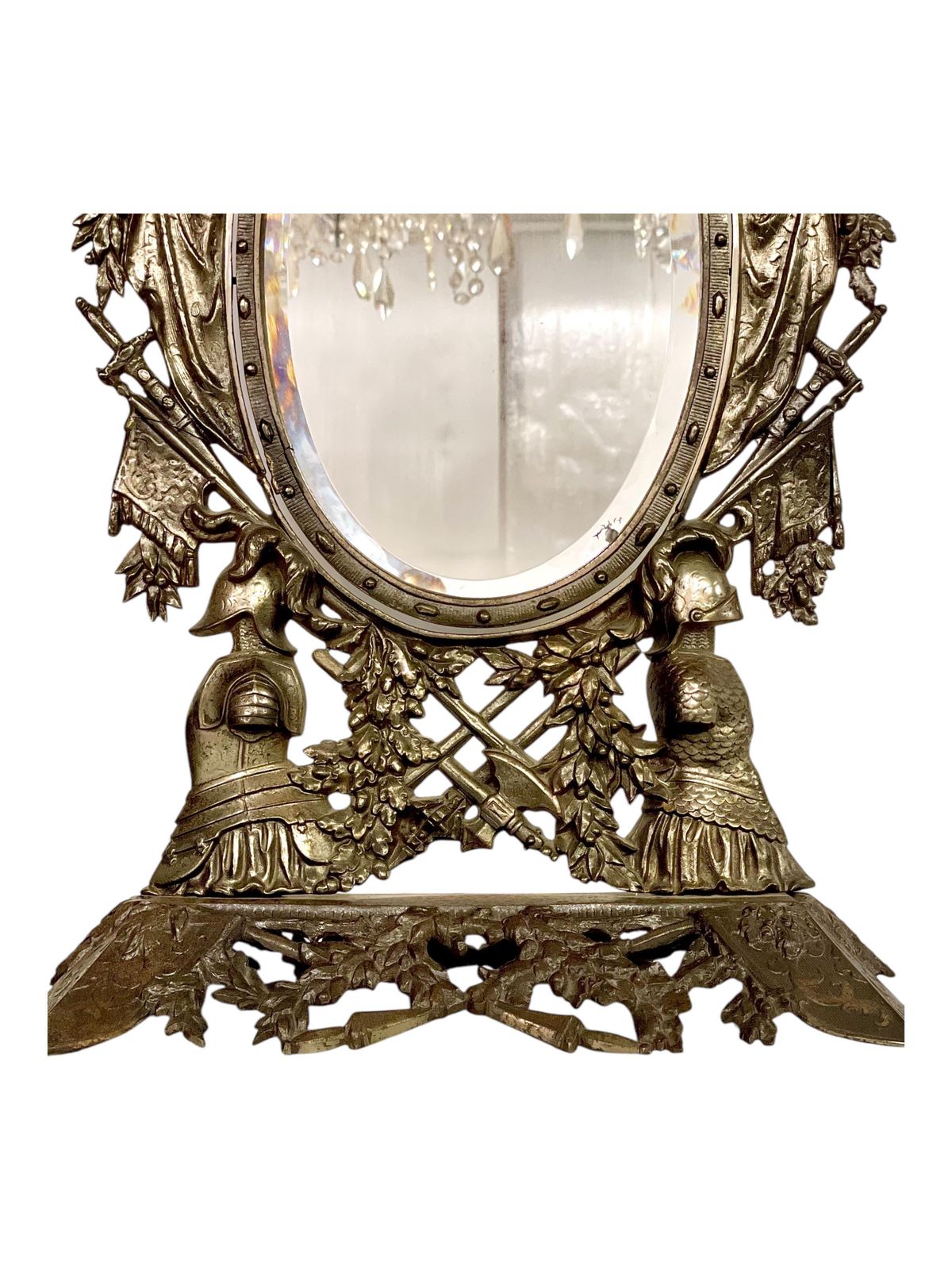19th Century Cast And Gilt Iron Table Mirror With Heraldic And Knights Motifs photo Home Decor
