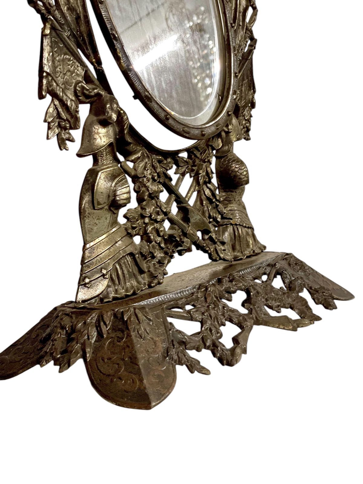 photo for sale 19th Century Cast And Gilt Iron Table Mirror With Heraldic And Knights Motifs
