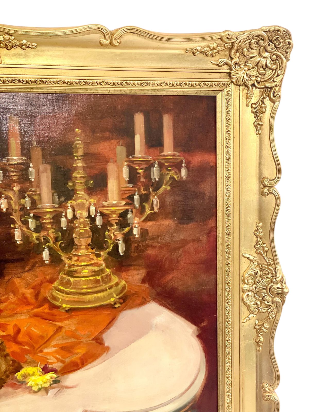 Large Still Life Painting With Flowers, Jewelry And Candelabra photo vinterior