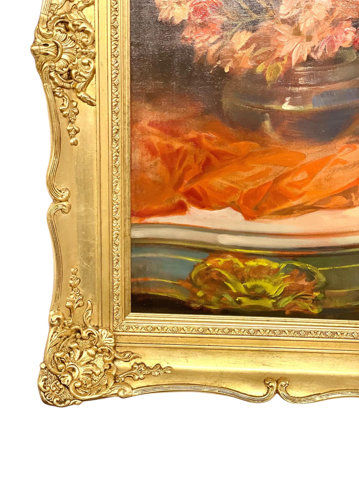 photo furniture Large Still Life Painting With Flowers, Jewelry And Candelabra