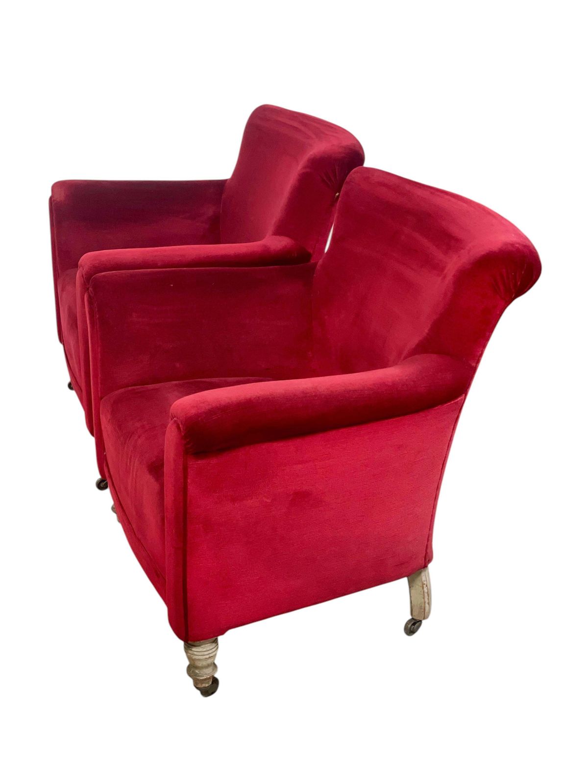 Pair Of Napoleon III Period Crimson Velvet Bergere Chairs With Wheels photo furniture