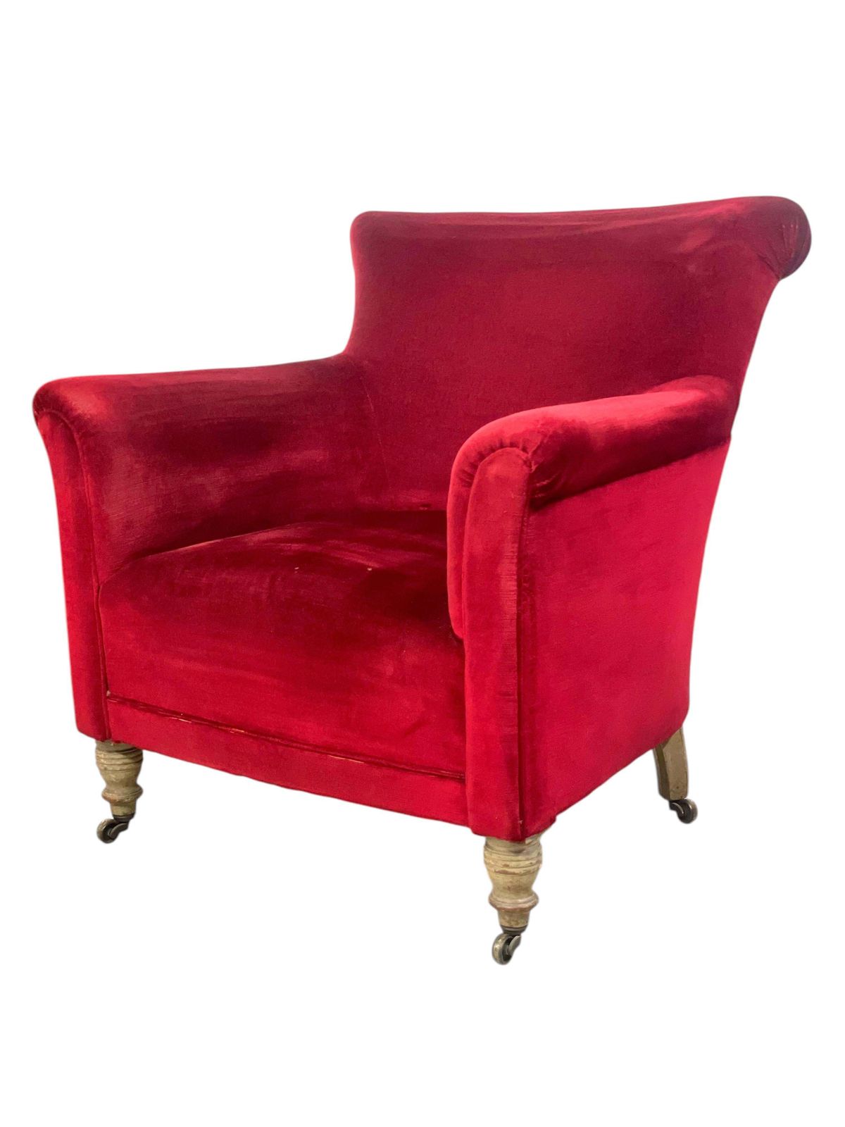 Furniture Pair Of Napoleon III Period Crimson Velvet Bergere Chairs With Wheels photo
