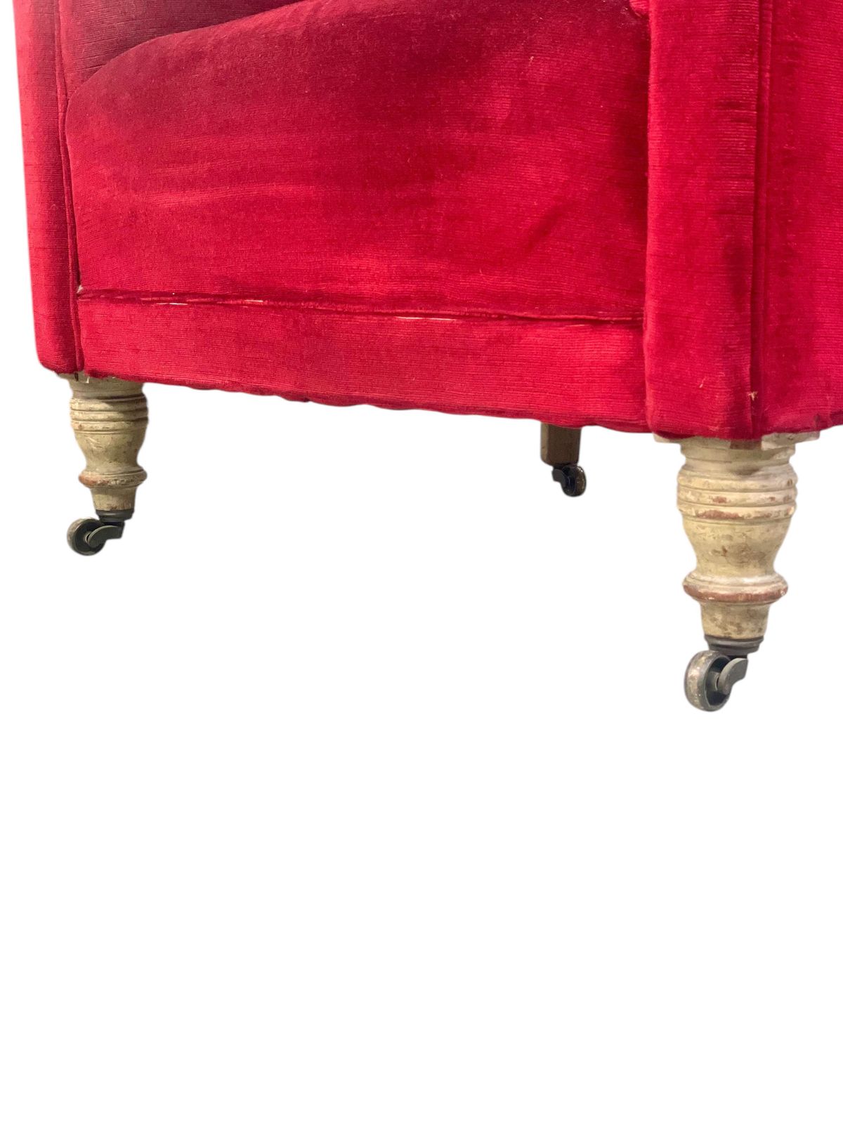 photo vinterior Pair Of Napoleon III Period Crimson Velvet Bergere Chairs With Wheels