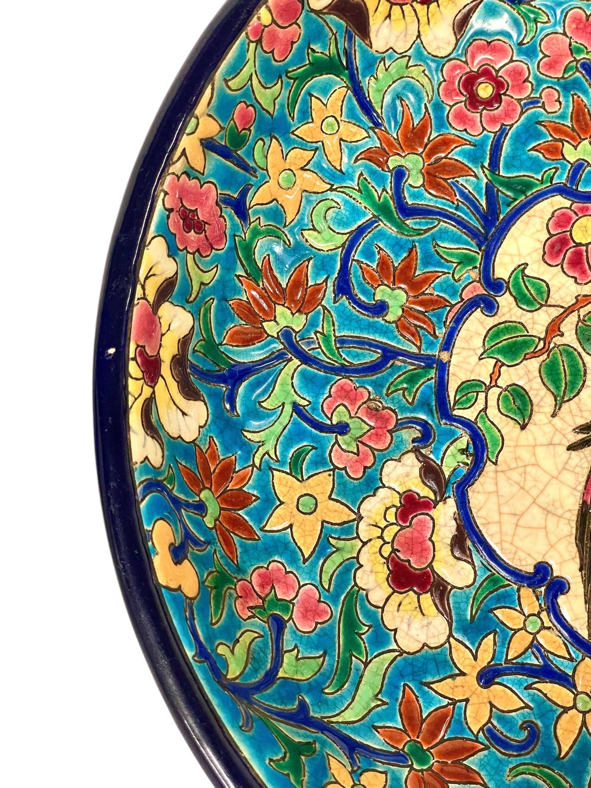 19th Century Longwy Large Enamel Bowl With Floral And Bird Motifs photo Home Decor